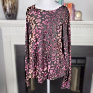 Karen Kane Stretch Velvet Burnout Animal Print Top | Size XL